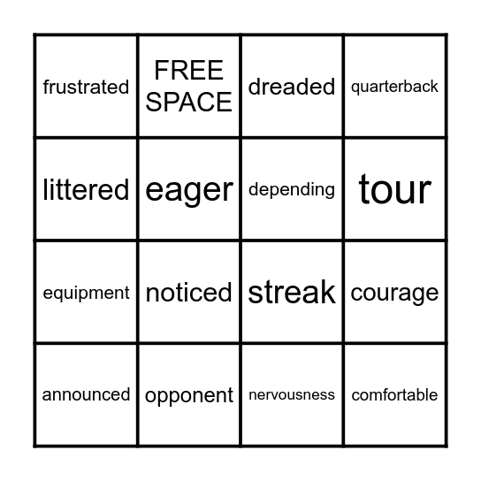 September Vocab Words Bingo Card