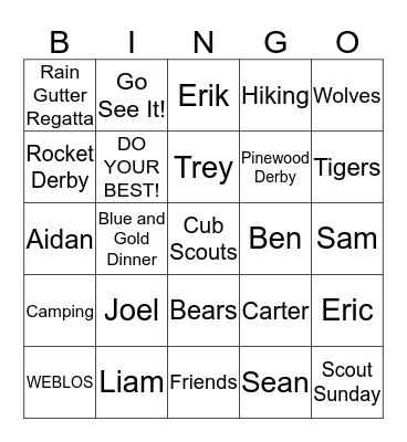 Tiger Cub Bingo Card