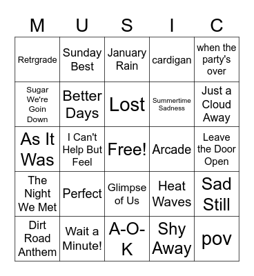 Music Bingo! Bingo Card