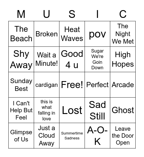 Music Bingo! Bingo Card