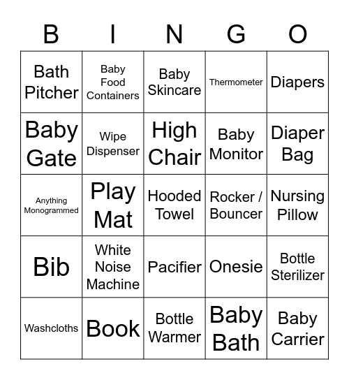 Baby Bingo Card