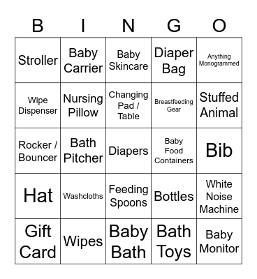 Baby Bingo Card