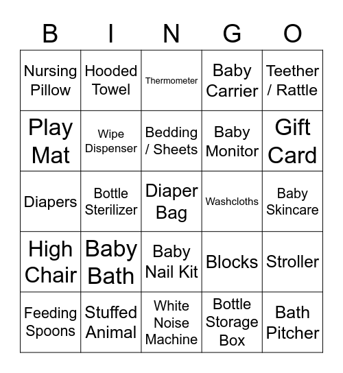 Baby Bingo Card