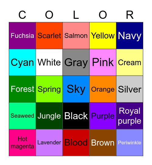 Color Bingo Card