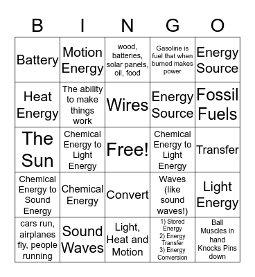 Energy Bingo Card