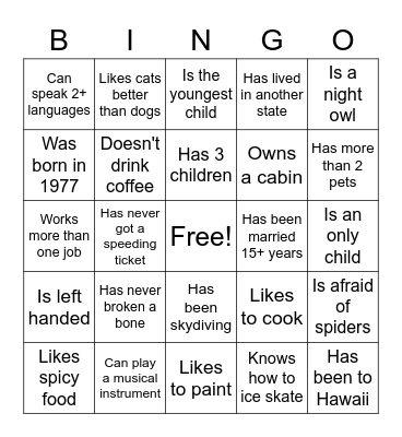 Icebreaker: Find Someone Who Bingo Card