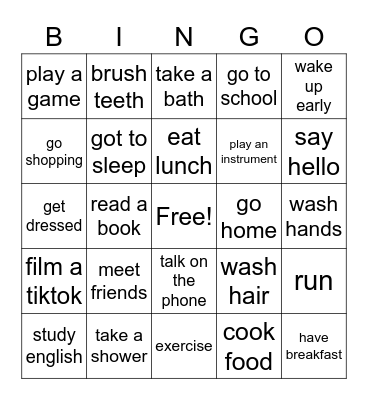 Daily Activities! Bingo Card