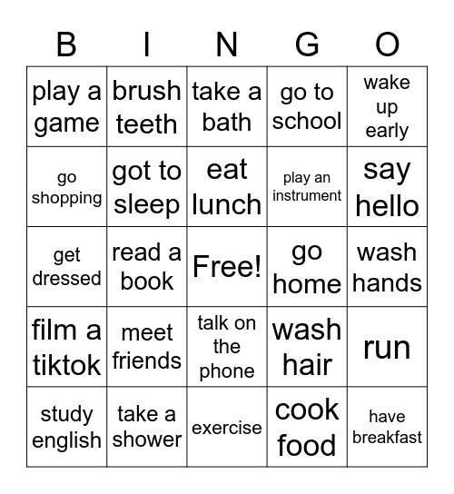 Daily Activities! Bingo Card