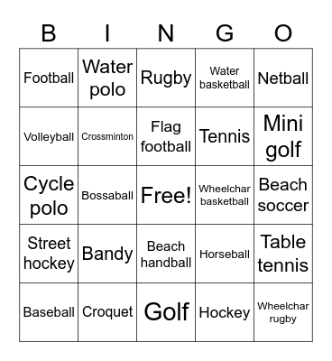 Ball Games Bingo Card
