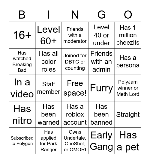 Untitled Bingo Card