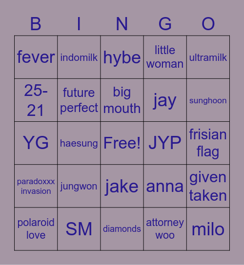 Bingo punya Yuna Bingo Card
