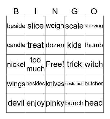 Vocabulary Bingo Card