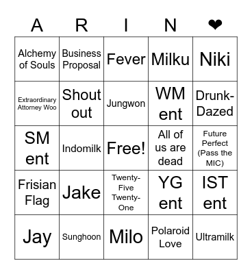 Punya Arin Bingo Card