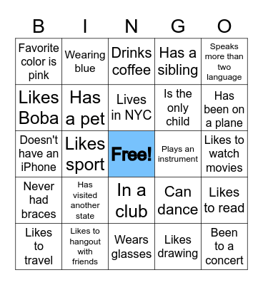 Meet & Greet Bingo Card