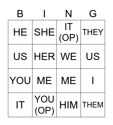 Object Pronoun BINGO Card