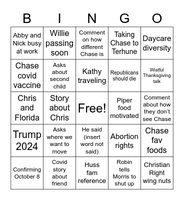 Robin bingo Card