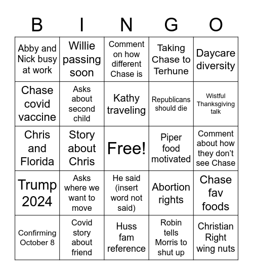 Robin bingo Card