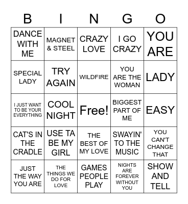 SOFT SOUNDS OF THE 70'S & 80'S Bingo Card