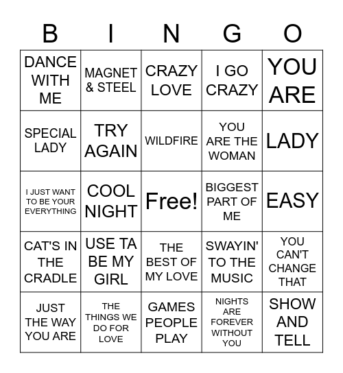 SOFT SOUNDS OF THE 70'S & 80'S Bingo Card