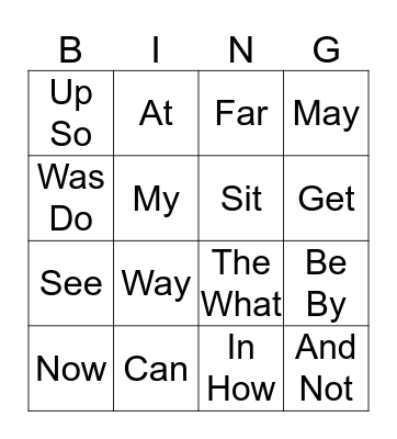 1st Grade Sight Words Bingo Card