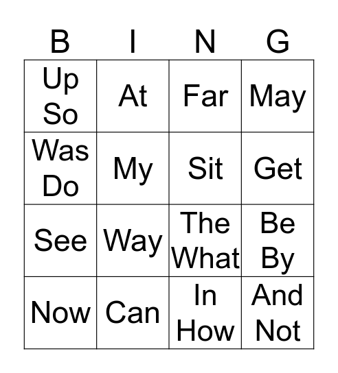1st Grade Sight Words Bingo Card