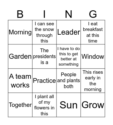 Vocab Review Bingo Card