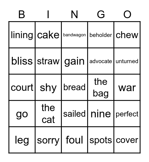 idioms Bingo Card
