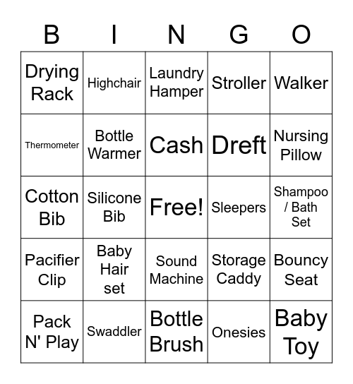 Brianna's Baby Shower Bingo Card