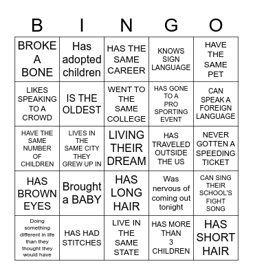 Reunion Bingo Card