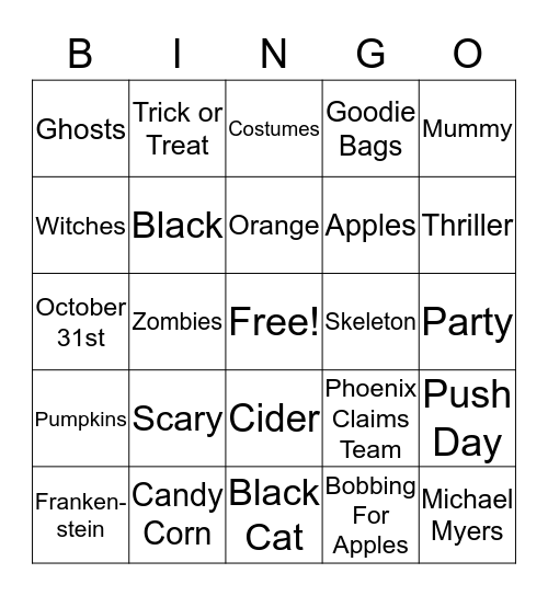 Halloween  Bingo Card