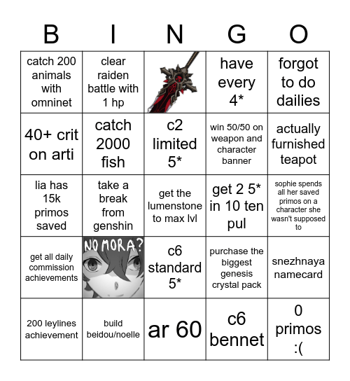 the ultimate genshin bingo Card