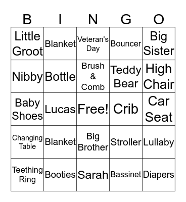 Sarah's Baby Shower Bingo Card