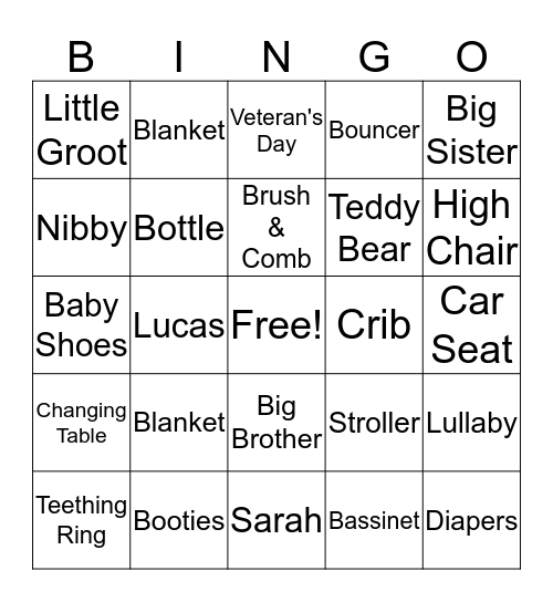 Sarah's Baby Shower Bingo Card