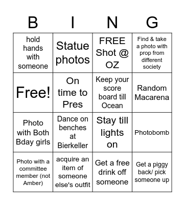 Maddie Amber OCEAN Bingo Card