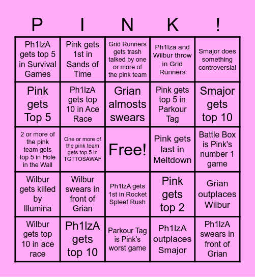 MCC 25 Pink Team Bingo Card