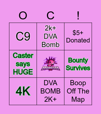 OC XXIX: FOR GLORY BINGO Card