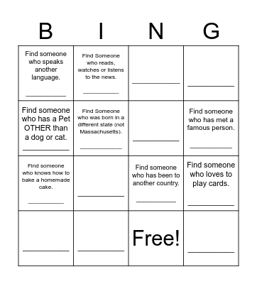Find Someone Who Bingo Card