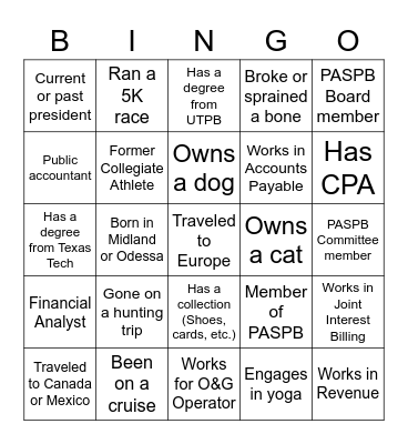 PASPB Bingo Card