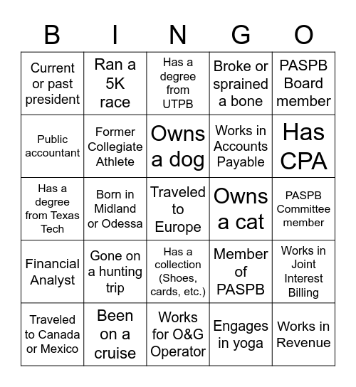 PASPB Bingo Card