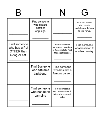 Find Someone Who Bingo Card