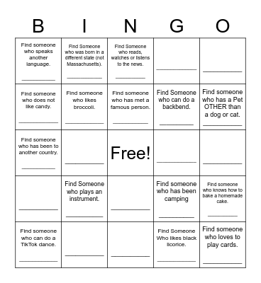Find Someone Who Bingo Card