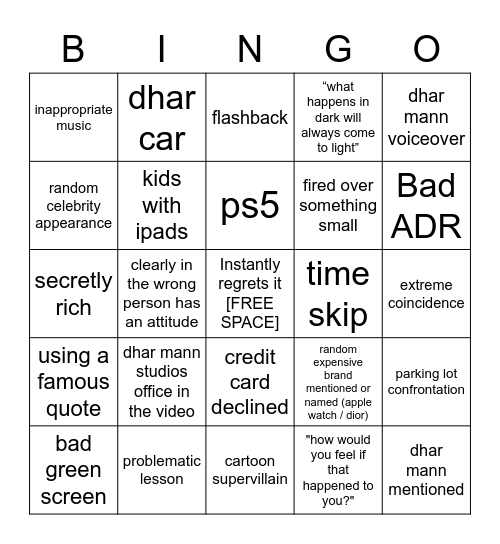 Dhar Mann Bingo v2 Bingo Card