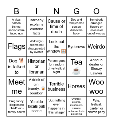 Midsomer Murders Episodes Bingo Card