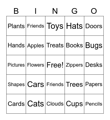 Plural Noun Bingo Card