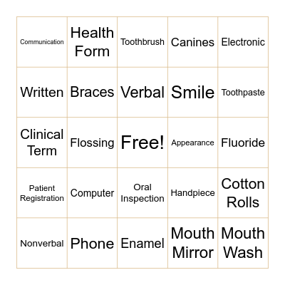 Communication in the Dental Office Bingo Card