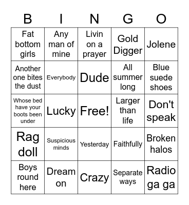 Can you believe these are Lullabies? Bingo Card