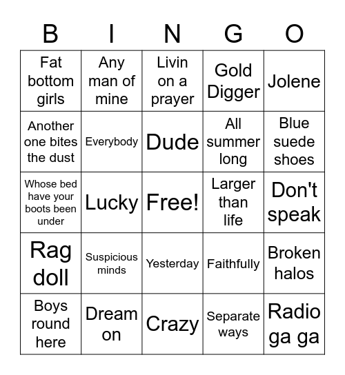 Can you believe these are Lullabies? Bingo Card
