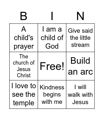 Singing Time Bingo Card