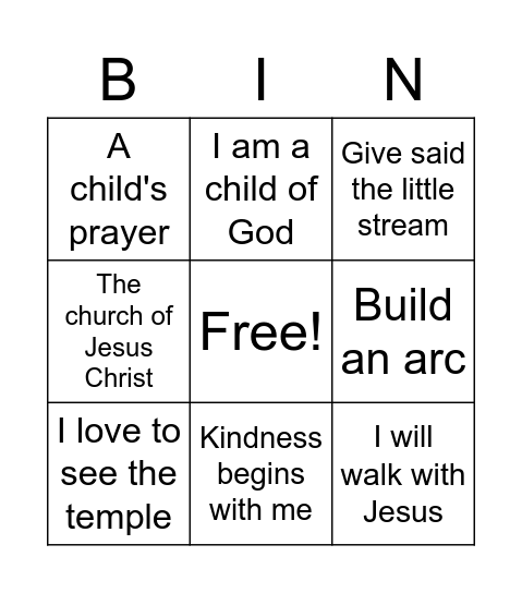 Singing Time Bingo Card