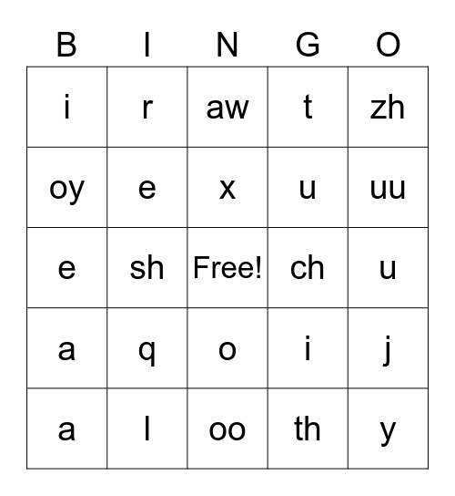 Phonics Bingo Card